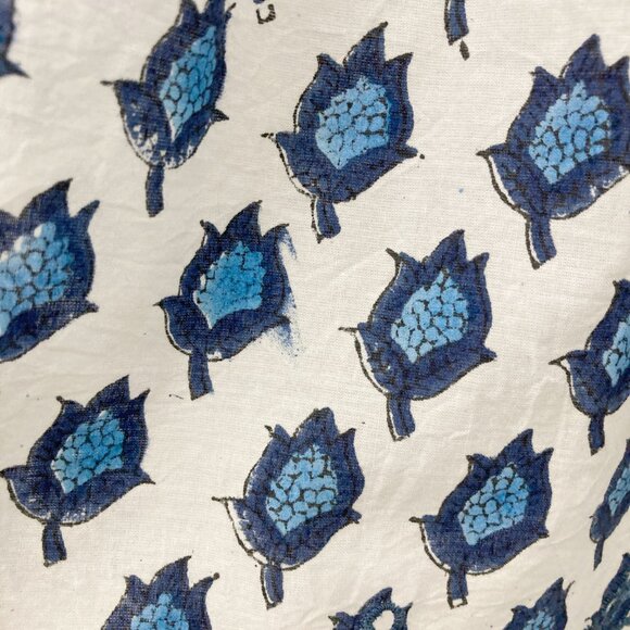 Saule Parc Milly Dress Size XS Blue Block Print Cotton Flutter Sleeves Eyelet - Picture 9 of 11